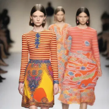 The fashion designer created a cheerfully designed dress, with bright and bold patterns that exude happiness.