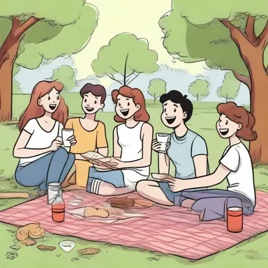 The comic strip depicted a group of friends cheerfully enjoying a picnic in the park, laughing and having a great time.