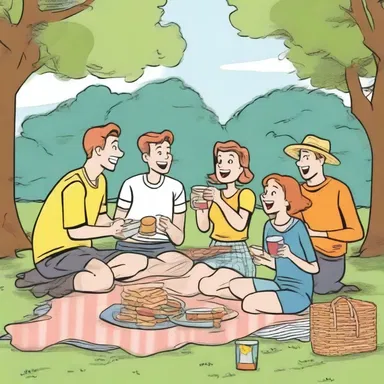 The comic strip depicted a group of friends cheerfully enjoying a picnic in the park, laughing and having a great time.