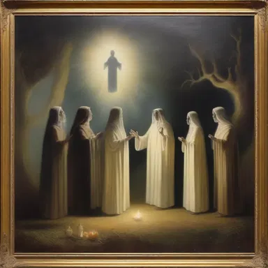 The painting captures the ethereal essence of spiritualism, depicting the communication between the living and the spirits of the deceased.