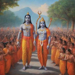 An inspiring image portraying Lord Rama, a major deity of Hinduism, extending a warm welcome to the people of India in a serene setting.