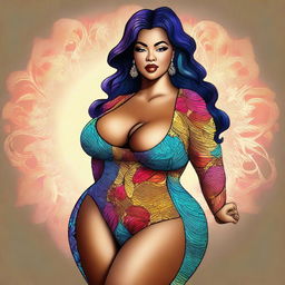 A digital art piece portraying a voluptuous woman