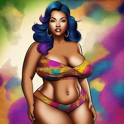 A digital art piece portraying a voluptuous woman