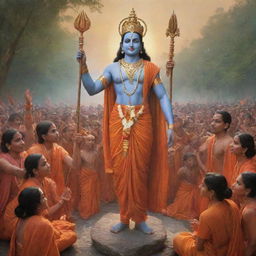 An inspiring image portraying Lord Rama, a major deity of Hinduism, extending a warm welcome to the people of India in a serene setting.