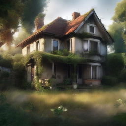 An evocative digital art piece capturing the essence of a forgotten home