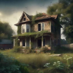 An evocative digital art piece capturing the essence of a forgotten home