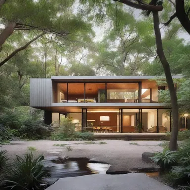The modernist house was surrounded by a lush canebrake, adding a touch of natural beauty to the design.
