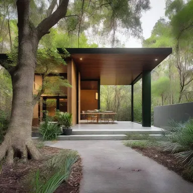 The modernist house was surrounded by a lush canebrake, adding a touch of natural beauty to the design.