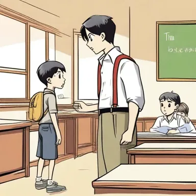 In the novel, the protagonist receives a scolding from his teacher for skipping class.