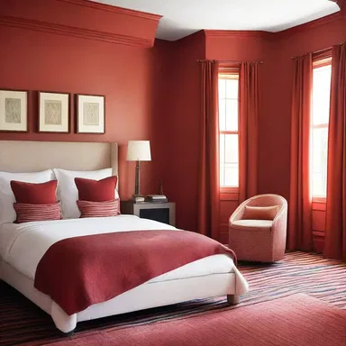 The scolding red walls in the bedroom gave the space a bold and energetic feel.