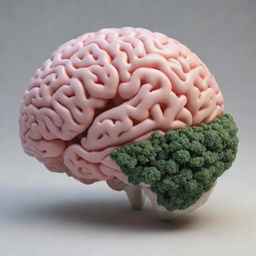 A highly detailed and realistic human brain model, except it's full of natural landscapes. The sulci and gyri are transformed into flowing rivers, mountain ranges, fields, and forests.