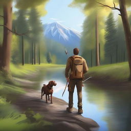 The digital art now features the young man equipped with a large backpack and a bow and arrow