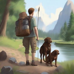 The digital art now features the young man equipped with a large backpack and a bow and arrow