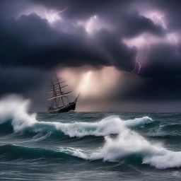 A high-quality digital art image capturing the intense drama of a tempest in the Mediterranean