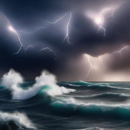 A high-quality digital art image capturing the intense drama of a tempest in the Mediterranean