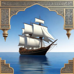 This is a high-quality digital art image showcasing a medieval Arab ship sailing in the Mediterranean Sea