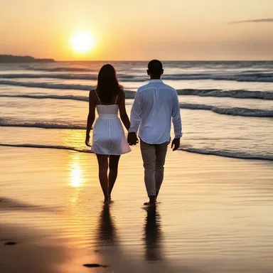 The young couple took a romantic walk along the beach at sunset, enjoying the bliss of their youth.