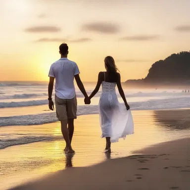 The young couple took a romantic walk along the beach at sunset, enjoying the bliss of their youth.
