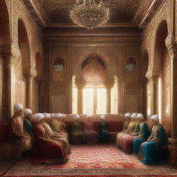 A digital art representation of an Ottoman Empire era harem of sultans