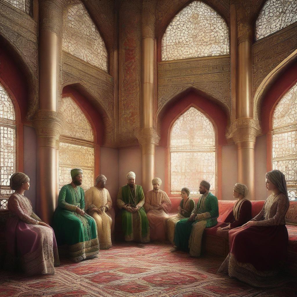 A digital art representation of an Ottoman Empire era harem of sultans