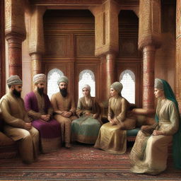 A digital art representation of an Ottoman Empire era harem of sultans