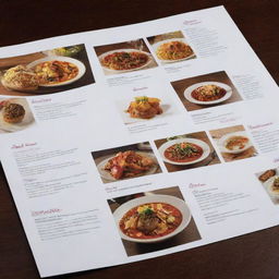 A renovated restaurant menu with an elegant, contemporary design featuring vibrant images of various delicious dishes displayed in an organized manner.