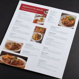 A renovated restaurant menu with an elegant, contemporary design featuring vibrant images of various delicious dishes displayed in an organized manner.