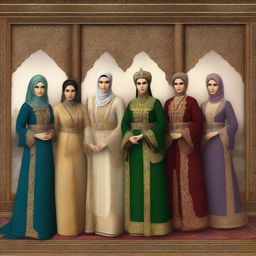 A high-quality digital art piece depicting the five most prominent women sultans of the Ottoman Empire