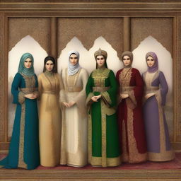 A high-quality digital art piece depicting the five most prominent women sultans of the Ottoman Empire