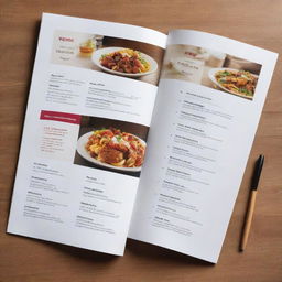 A renovated restaurant menu with an elegant, contemporary design featuring vibrant images of various delicious dishes displayed in an organized manner.