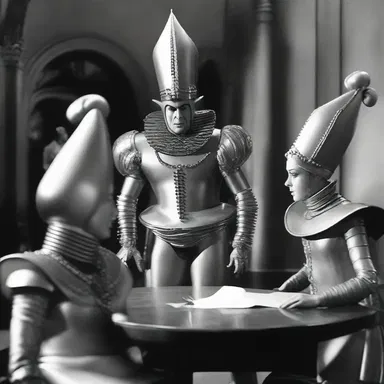 Even in the far future of science fiction films, court jesters can be seen donning futuristic coxcombs that incorporate advanced technology.