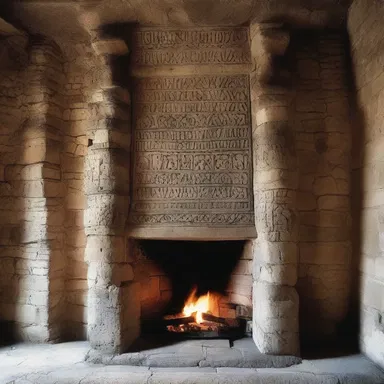 The grand fireplace in the medieval castle was decorated with intricate designs, reflecting the use of pyromancy in architecture.