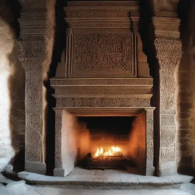 The grand fireplace in the medieval castle was decorated with intricate designs, reflecting the use of pyromancy in architecture.