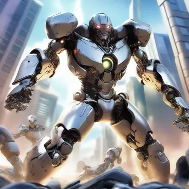 In the distant future, a cyborg with enhanced axolemma thickness battles against rogue androids.