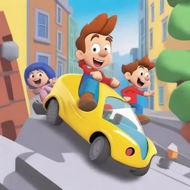 In the animated series, the mischievous characters devise a plan to slide down an inclined plane to swiftly escape from their pursuers.