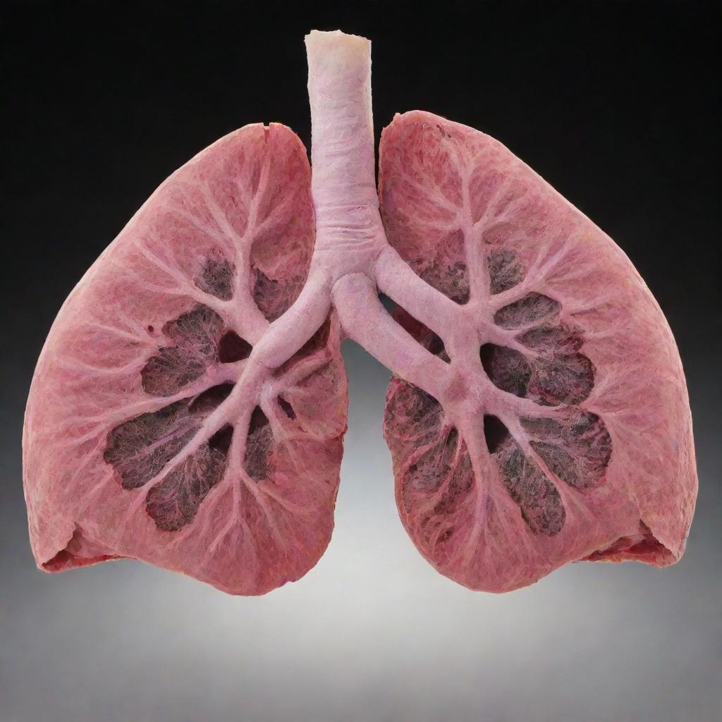 A powerful split image of a human lung: One half displays a healthy, vibrant, pink lung while the other half shows the same lung damaged and discolored from smoking, illustrating the harmful effects of tobacco.