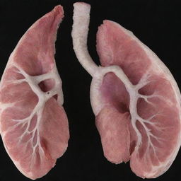 A stark comparison of a human lung: One half is pristine, healthy and pink, demonstrating a non-smoker's lung. The other half is dark, discolored and scarred, representing the lung of a heavy smoker.