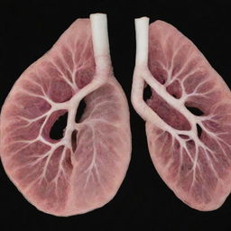 A stark comparison of a human lung: One half is pristine, healthy and pink, demonstrating a non-smoker's lung. The other half is dark, discolored and scarred, representing the lung of a heavy smoker.