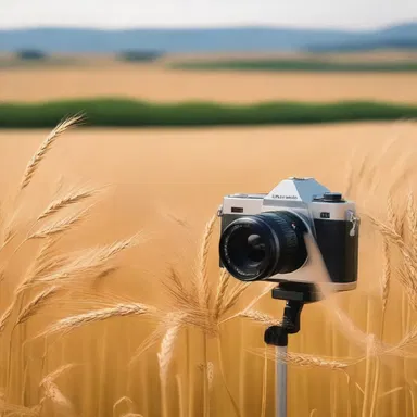 In the scenic shot of the countryside, the camera focused on the golden fields of awned wheat swaying in the breeze.