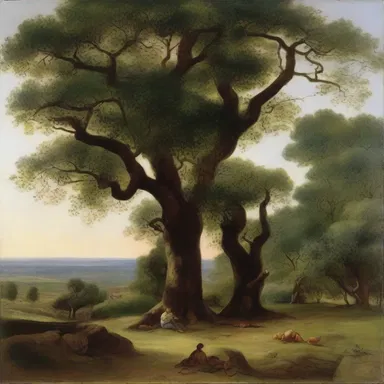 The painter's masterpiece depicted a serene landscape adorned with lush nut-bearing trees.