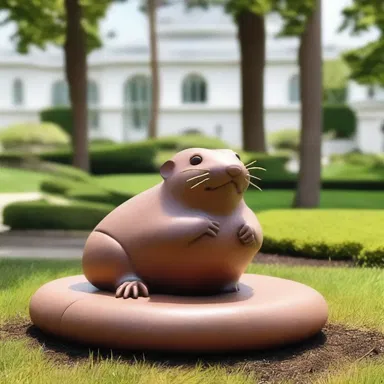 The architect incorporated a cute mole rat sculpture in the garden design of the luxurious mansion.