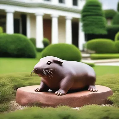 The architect incorporated a cute mole rat sculpture in the garden design of the luxurious mansion.