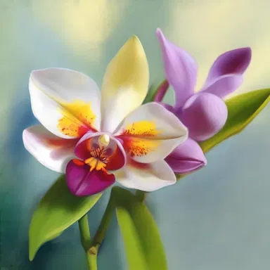 The artist beautifully captured the delicate petals and vibrant colors of the butterfly orchid in her painting.