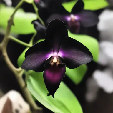 The eerie darkness of the butterfly orchid's petals gave it a sinister appearance, perfect for a haunted house in a horror movie.