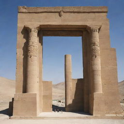 Generate an image of the ancient Persian monument, Persepolis, integrated with modern architectural elements. It should retain its historical character, yet demonstrate a contemporary appeal