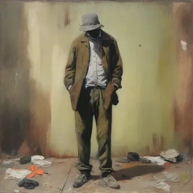 The painting depicted the harsh reality of impecuniousness, with the main subject shown in tattered clothes and empty pockets.