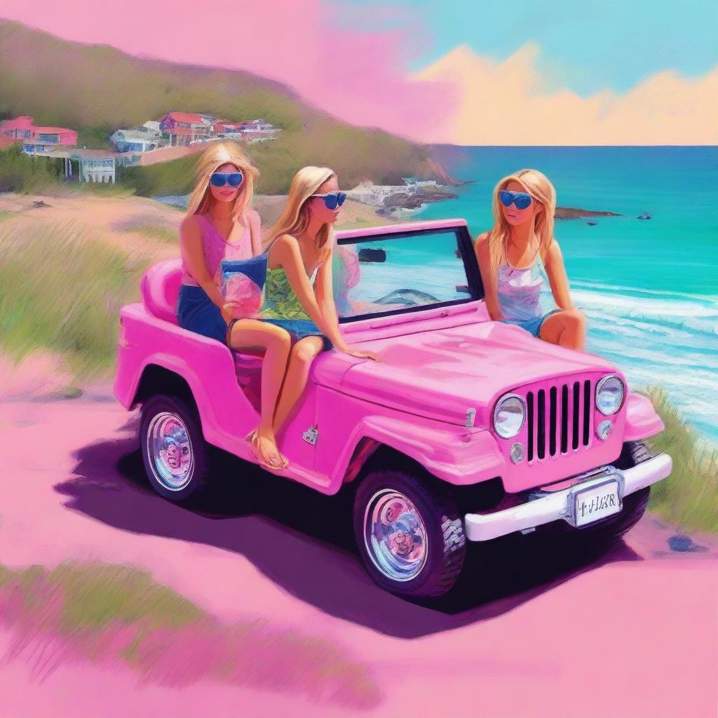 This digital art image portrays a vibrant 'teen summer' scene