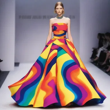 The fashion designer incorporated vibrant colors and dynamic patterns in the dress to create a sense of vibration.