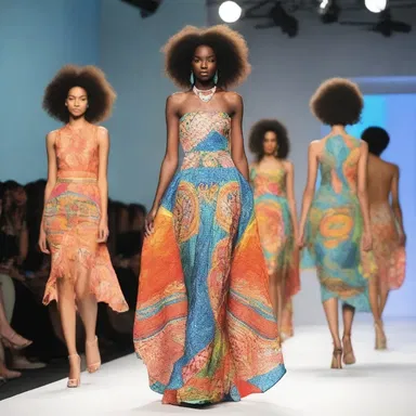 The fashion show featured dresses with vibrant colors and intricate patterns that seemed to vibrate with energy.