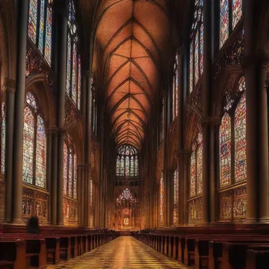The grand cathedral featured intricate stained glass windows and lamented ceilings.